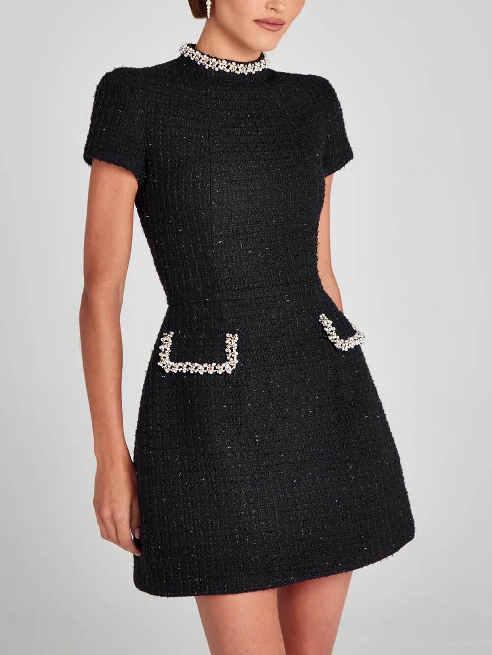 Exquisite And Playful Pearl Trim Pocket Mini Dress Exquisite And Playful Pearl Trim Pocket Mini Dress