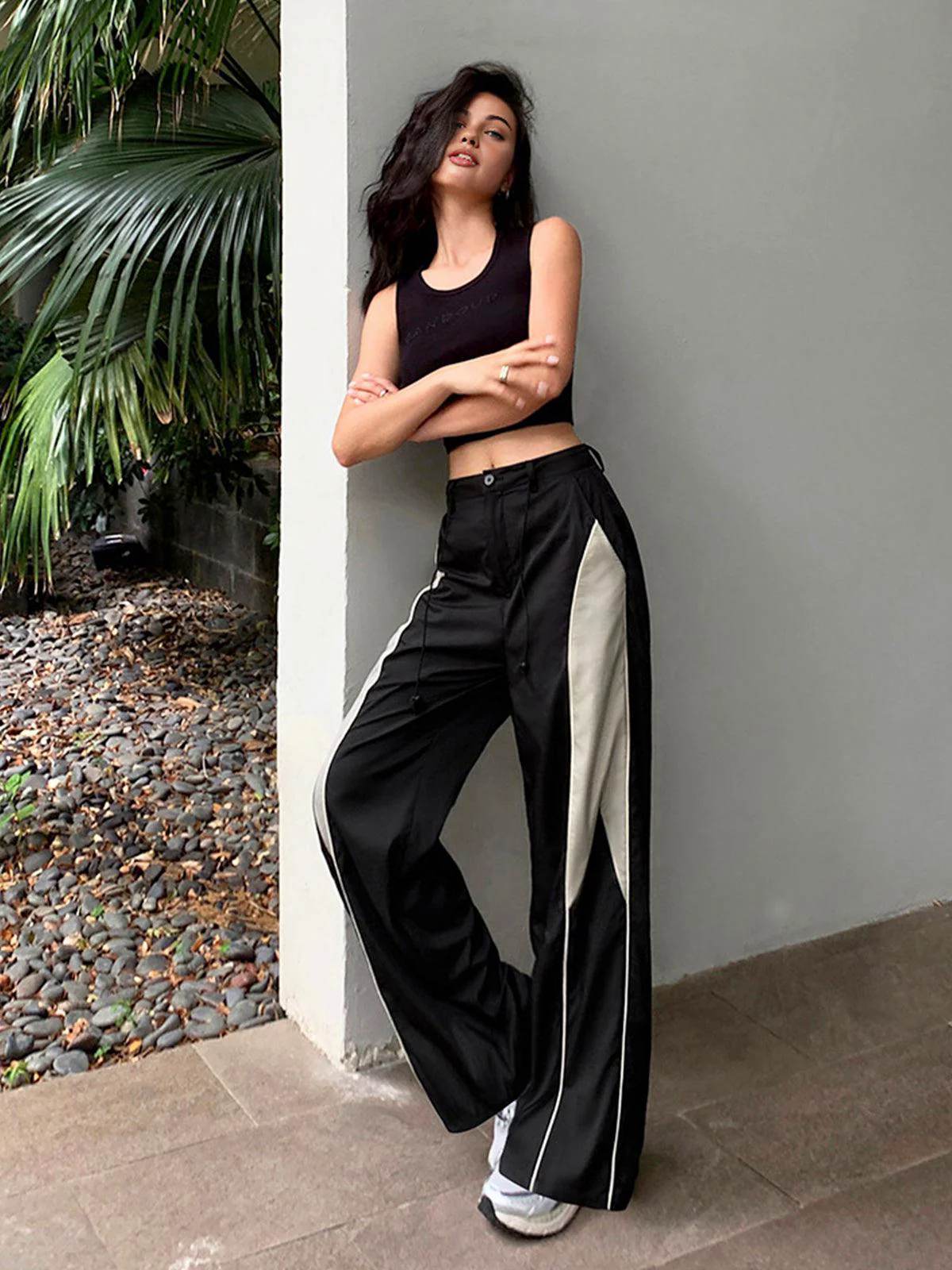 Drawstring Patchwork Baggy Pants Drawstring Patchwork Baggy Pants