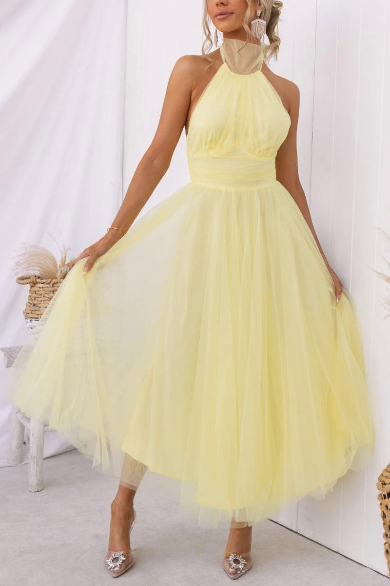 Fairy Vibes Tulle Gathered Detail Halter Maxi Dress Fairy Vibes Tulle Gathered Detail Halter Maxi Dress
