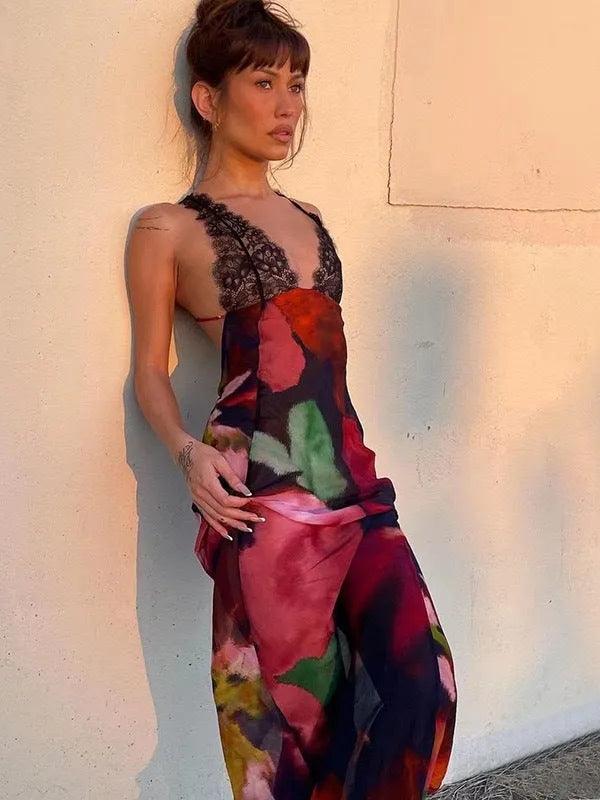 Lace Panel Sheer Maxi Dress Lace Panel Sheer Maxi Dress