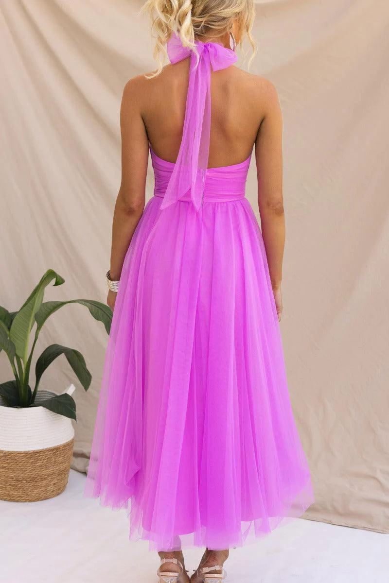 Fairy Vibes Tulle Gathered Detail Halter Maxi Dress Fairy Vibes Tulle Gathered Detail Halter Maxi Dress