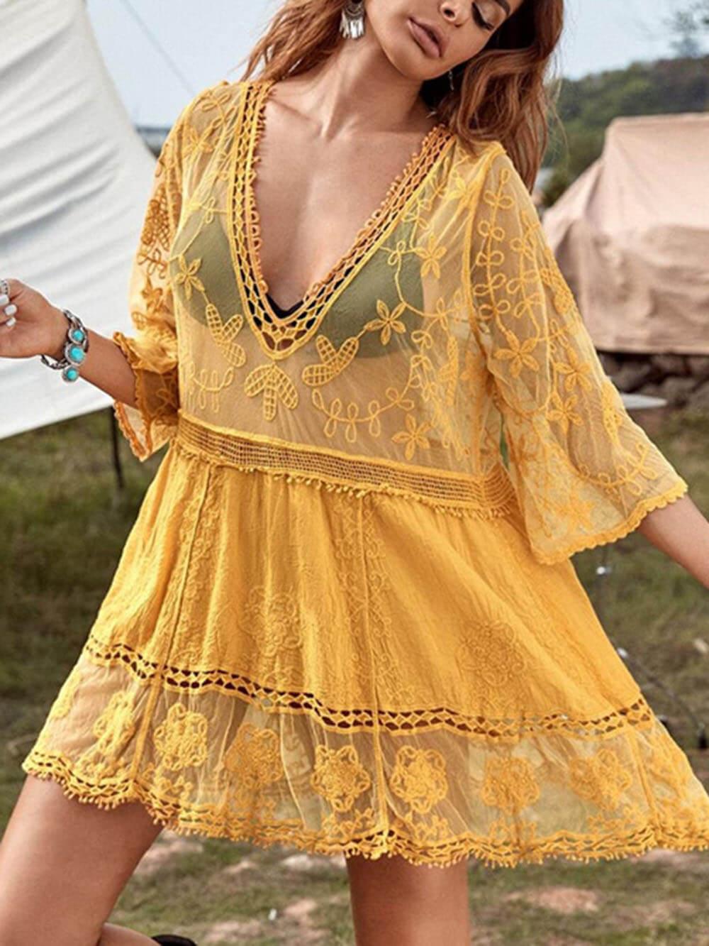 Loose Lace Beach Vacation Bikini Cover-Up Dress Loose Lace Beach Vacation Bikini Cover-Up Dress