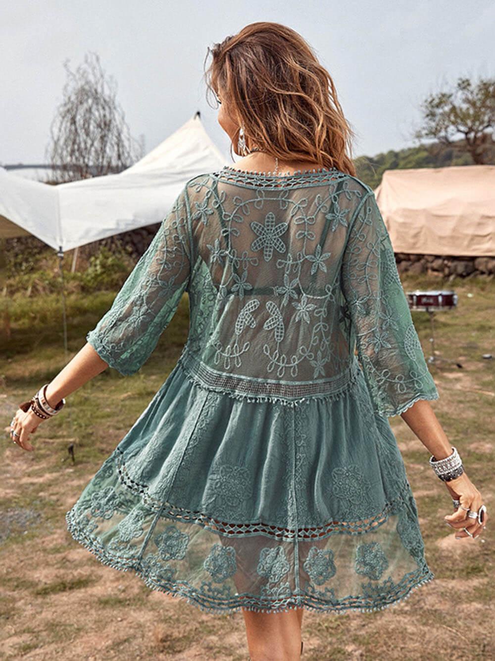 Loose Lace Beach Vacation Bikini Cover-Up Dress Loose Lace Beach Vacation Bikini Cover-Up Dress