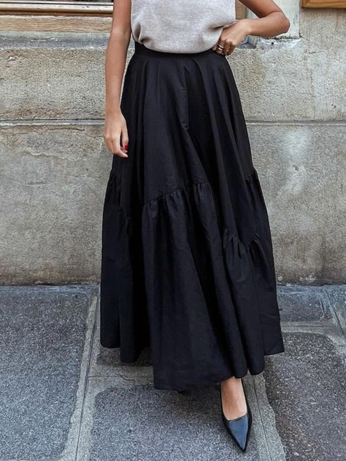 Asymmetrical Pleated Maxi Skirt Asymmetrical Pleated Maxi Skirt