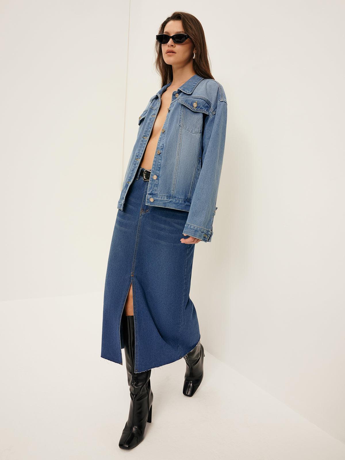 Front Split Denim Skirt Without Belt Front Split Denim Skirt Without Belt