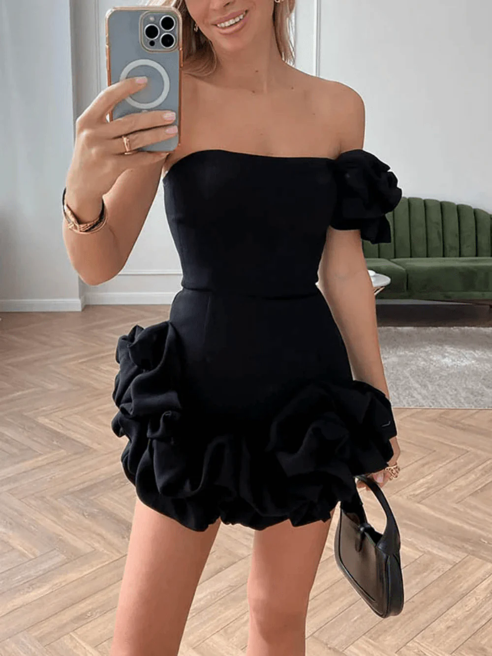 Ruffled flower bud waist dress one-shoulder tube top hip skirt Ruffled flower bud waist dress one-shoulder tube top hip skirt