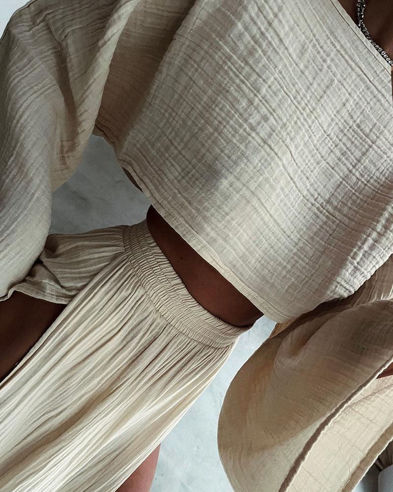Chic slit cotton and linen casual two-piece set Chic slit cotton and linen casual two-piece set