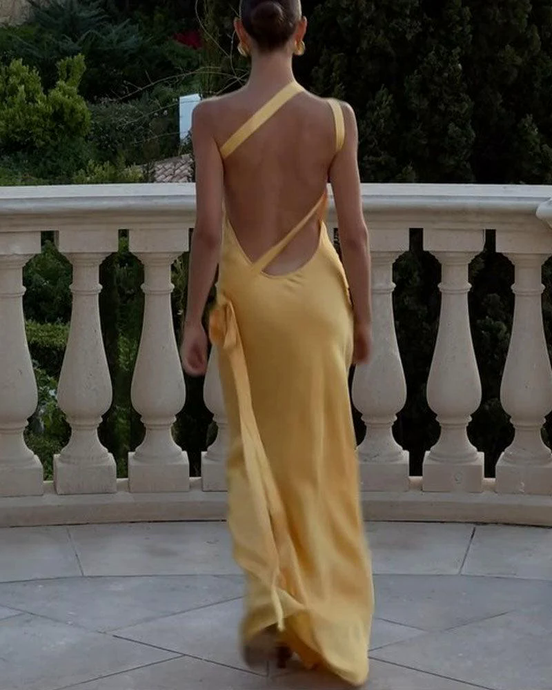Elegant Slant Shoulder Solid Color Party Dress Elegant Slant Shoulder Solid Color Party Dress