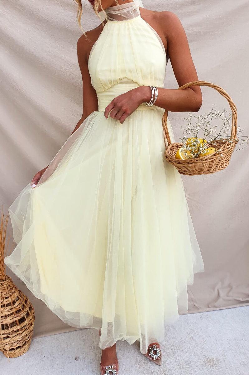 Fairy Vibes Tulle Gathered Detail Halter Maxi Dress Fairy Vibes Tulle Gathered Detail Halter Maxi Dress
