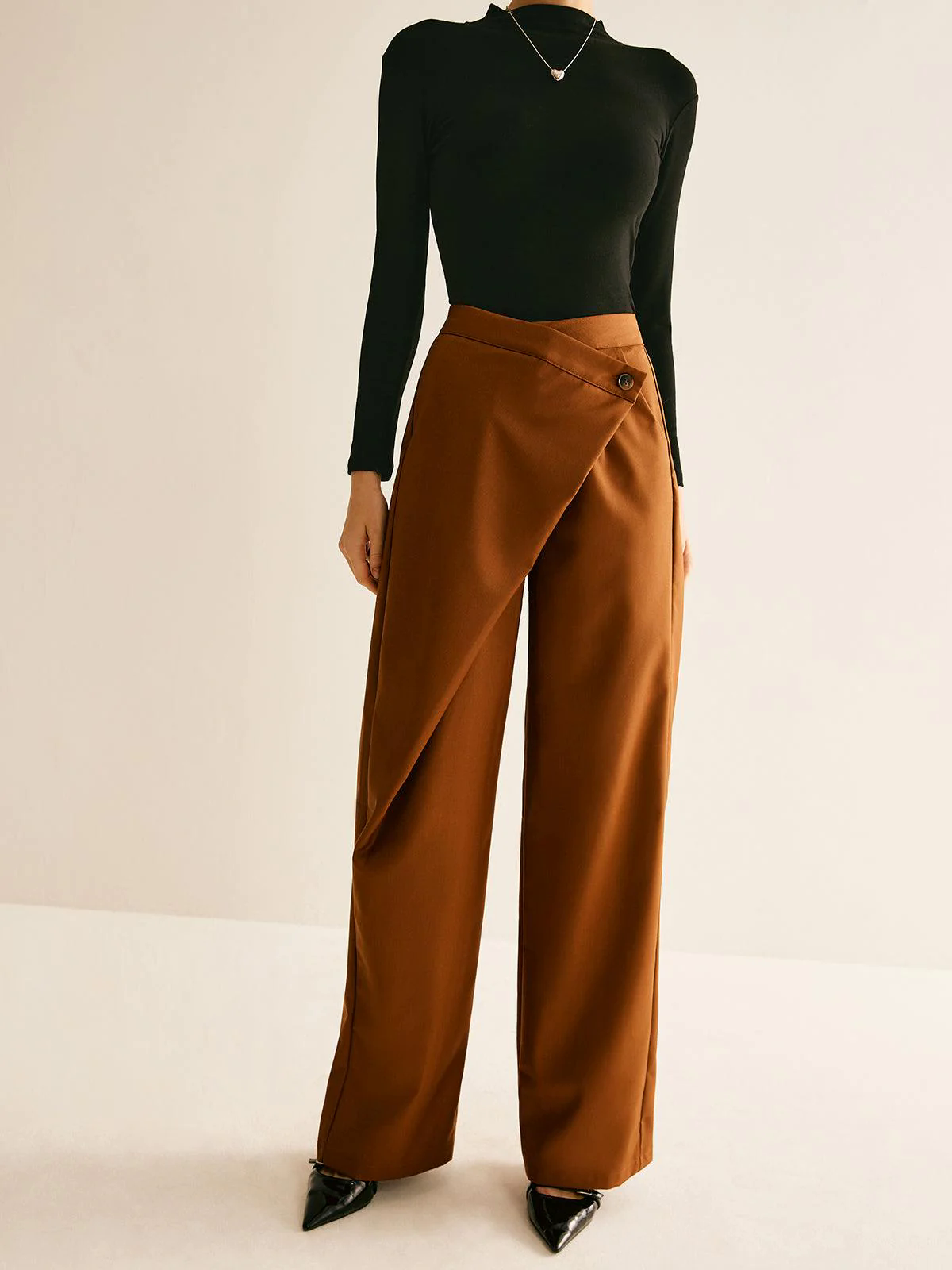 Asymmetrical Mid-Waist Straight Pants Asymmetrical Mid-Waist Straight Pants