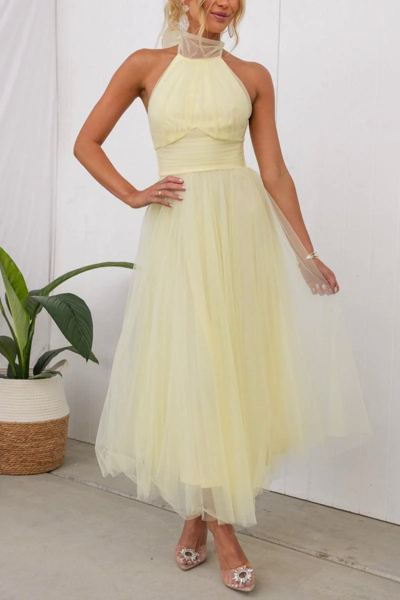 Fairy Vibes Tulle Gathered Detail Halter Maxi Dress Fairy Vibes Tulle Gathered Detail Halter Maxi Dress