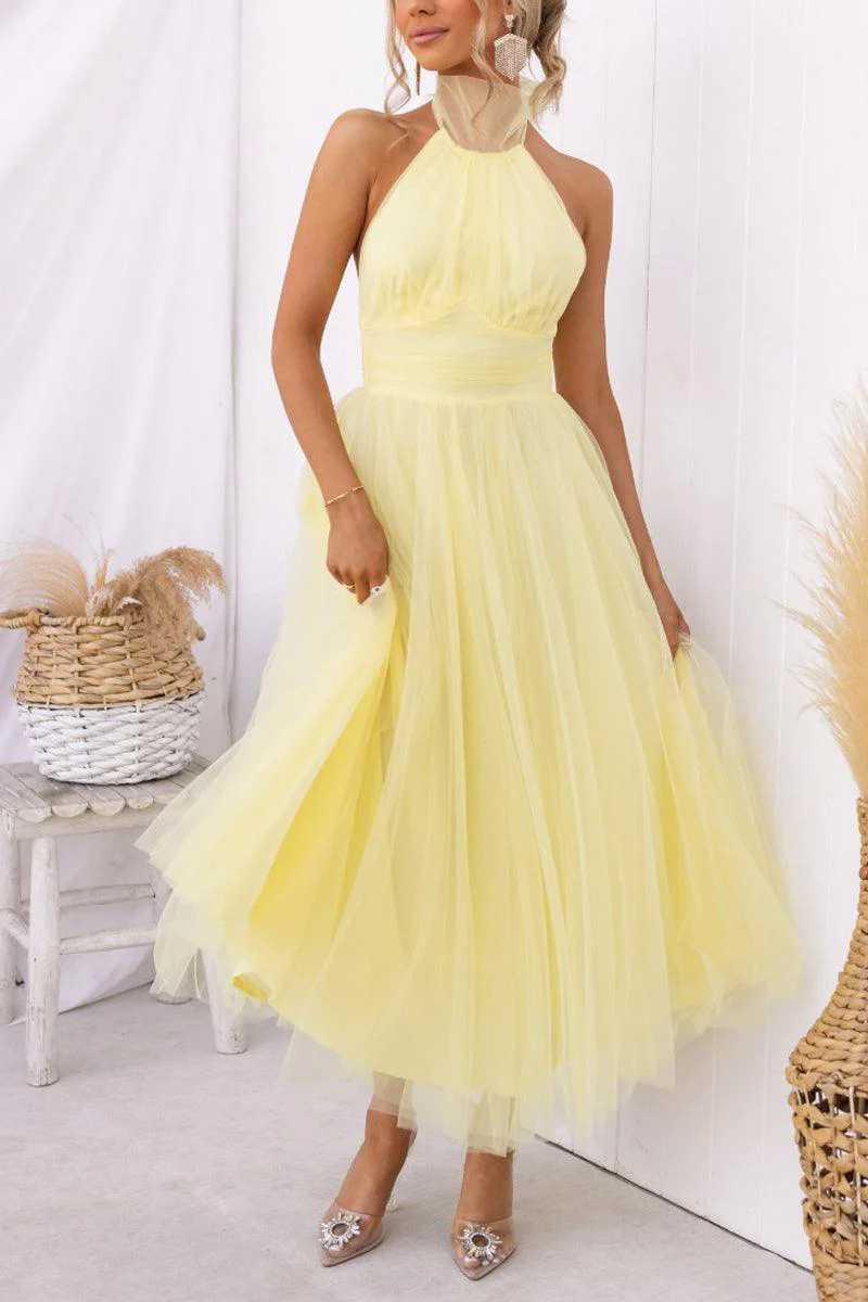 Fairy Vibes Tulle Gathered Detail Halter Maxi Dress Fairy Vibes Tulle Gathered Detail Halter Maxi Dress