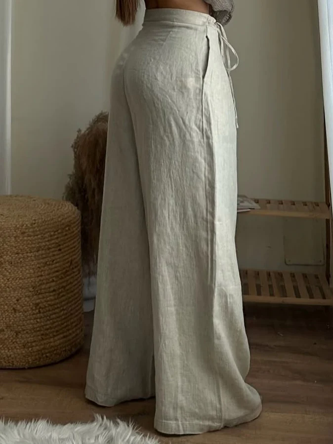 Beige Linen Wide-Leg Pants Beige Linen Wide-Leg Pants