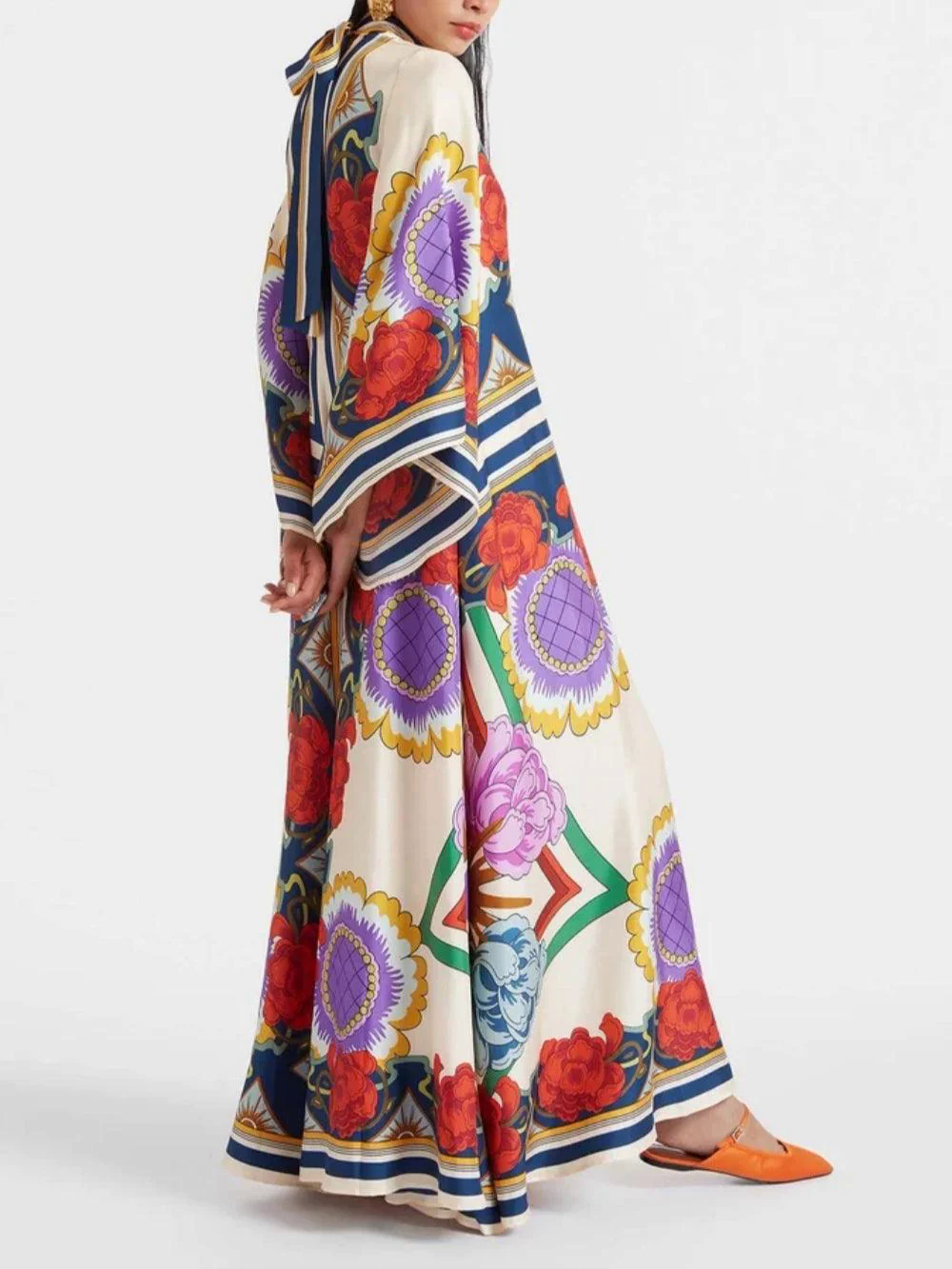 Exquisite Floral Print Draped Waterfall Sleeves Maxi Dress Exquisite Floral Print Draped Waterfall Sleeves Maxi Dress
