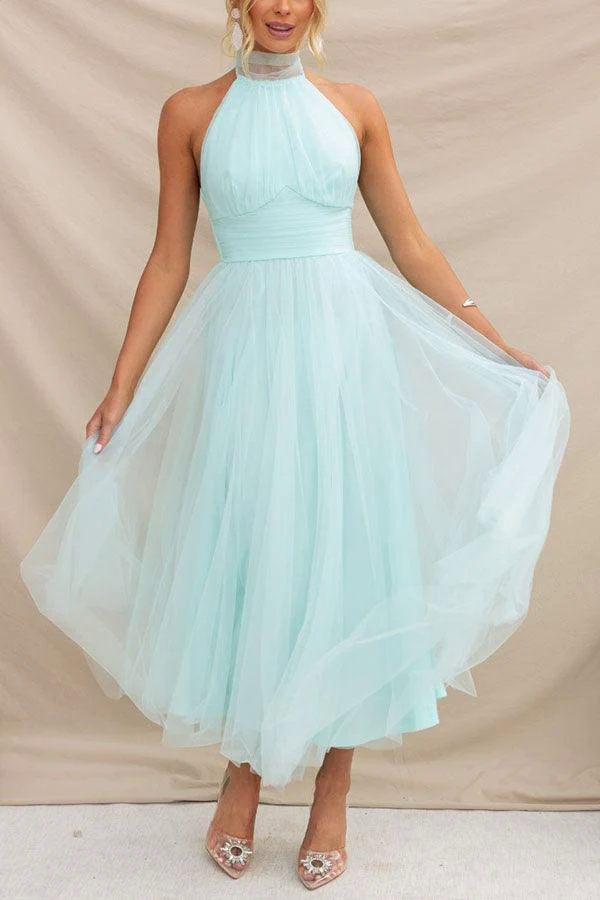 Fairy Vibes Tulle Gathered Detail Halter Maxi Dress Fairy Vibes Tulle Gathered Detail Halter Maxi Dress