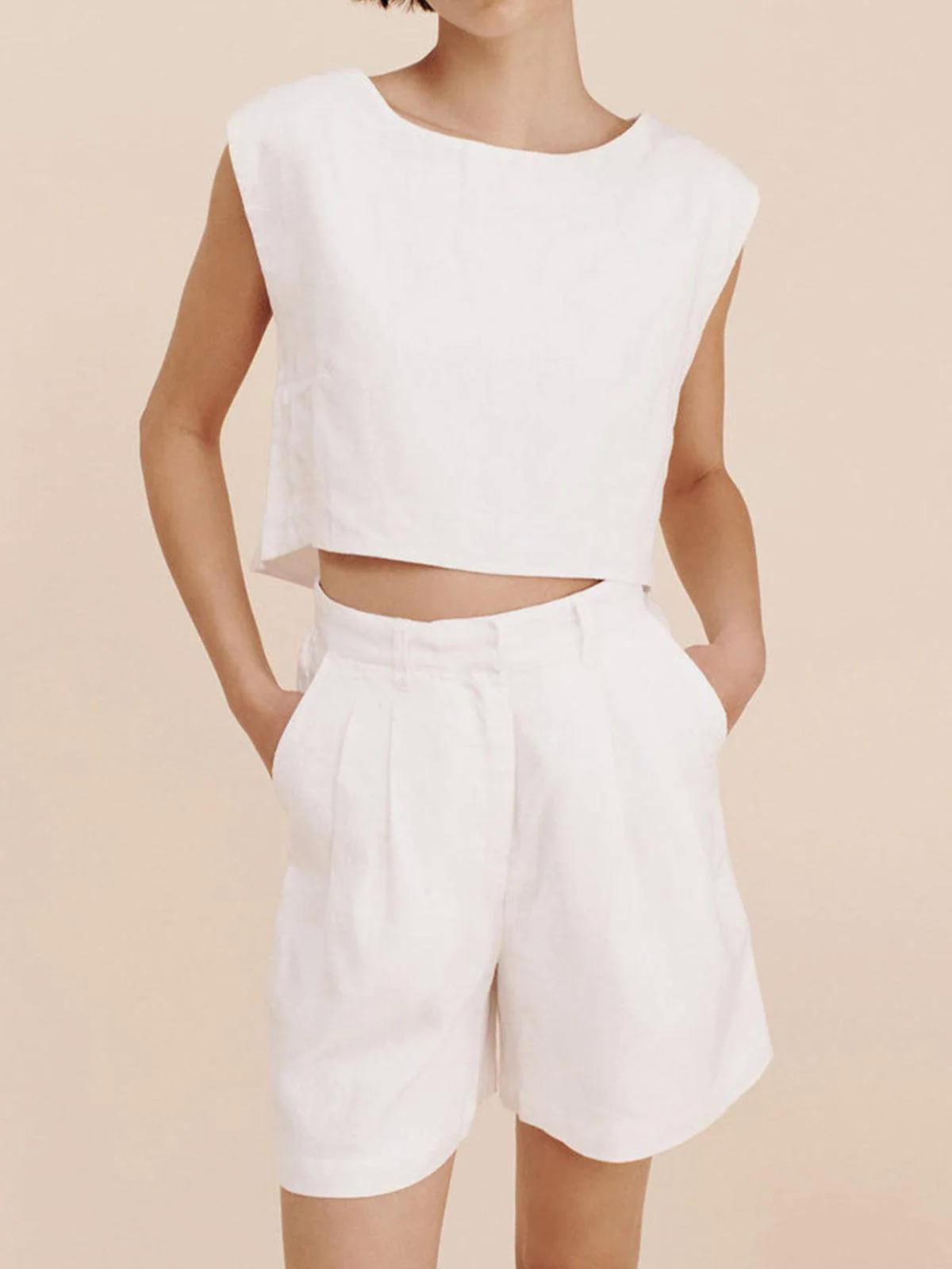 Solid Cotton Crop Top With Shorts Set Solid Cotton Crop Top With Shorts Set
