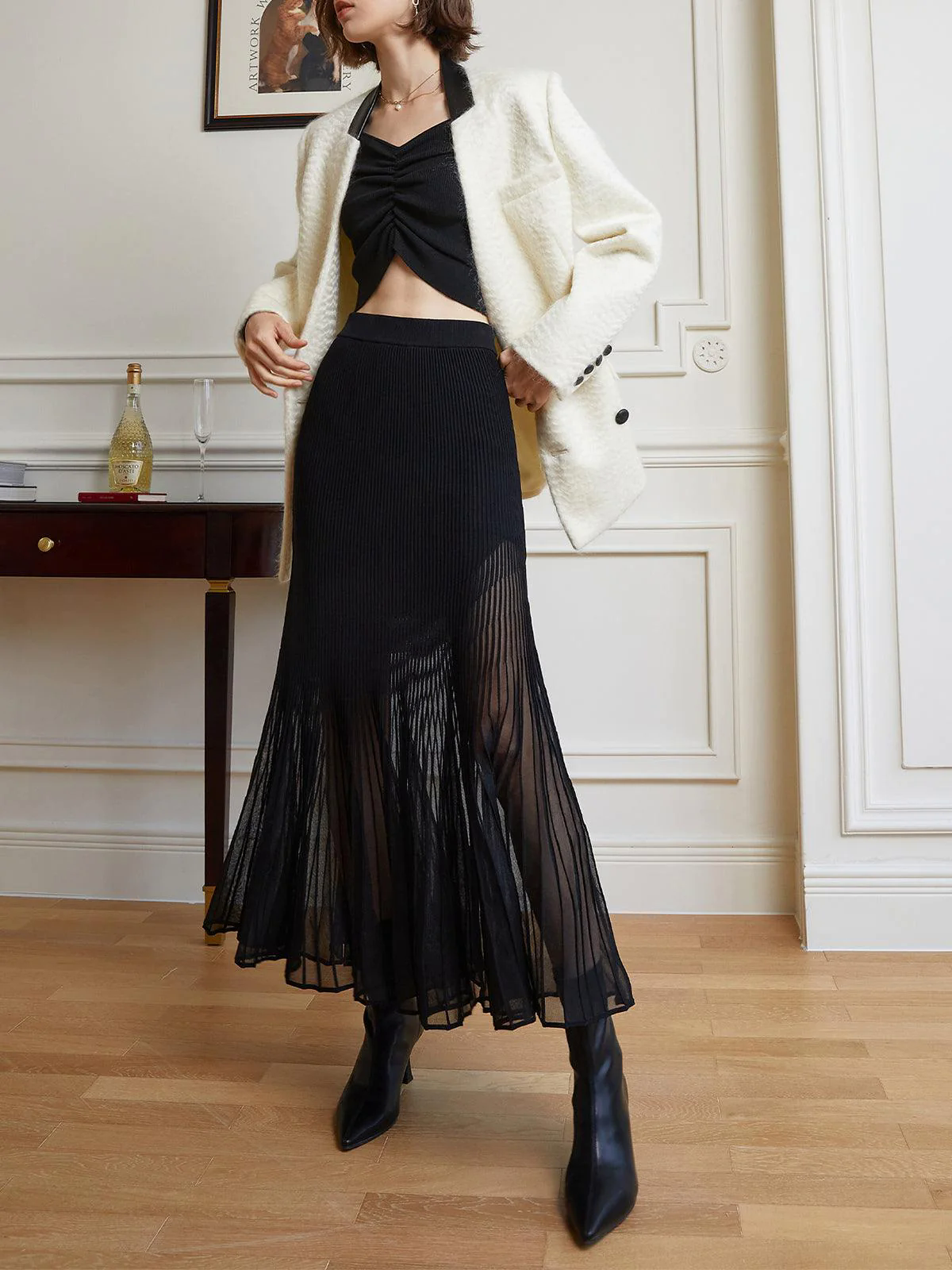 Knit Pleated Semi-sheer Maxi Skirt Knit Pleated Semi-sheer Maxi Skirt