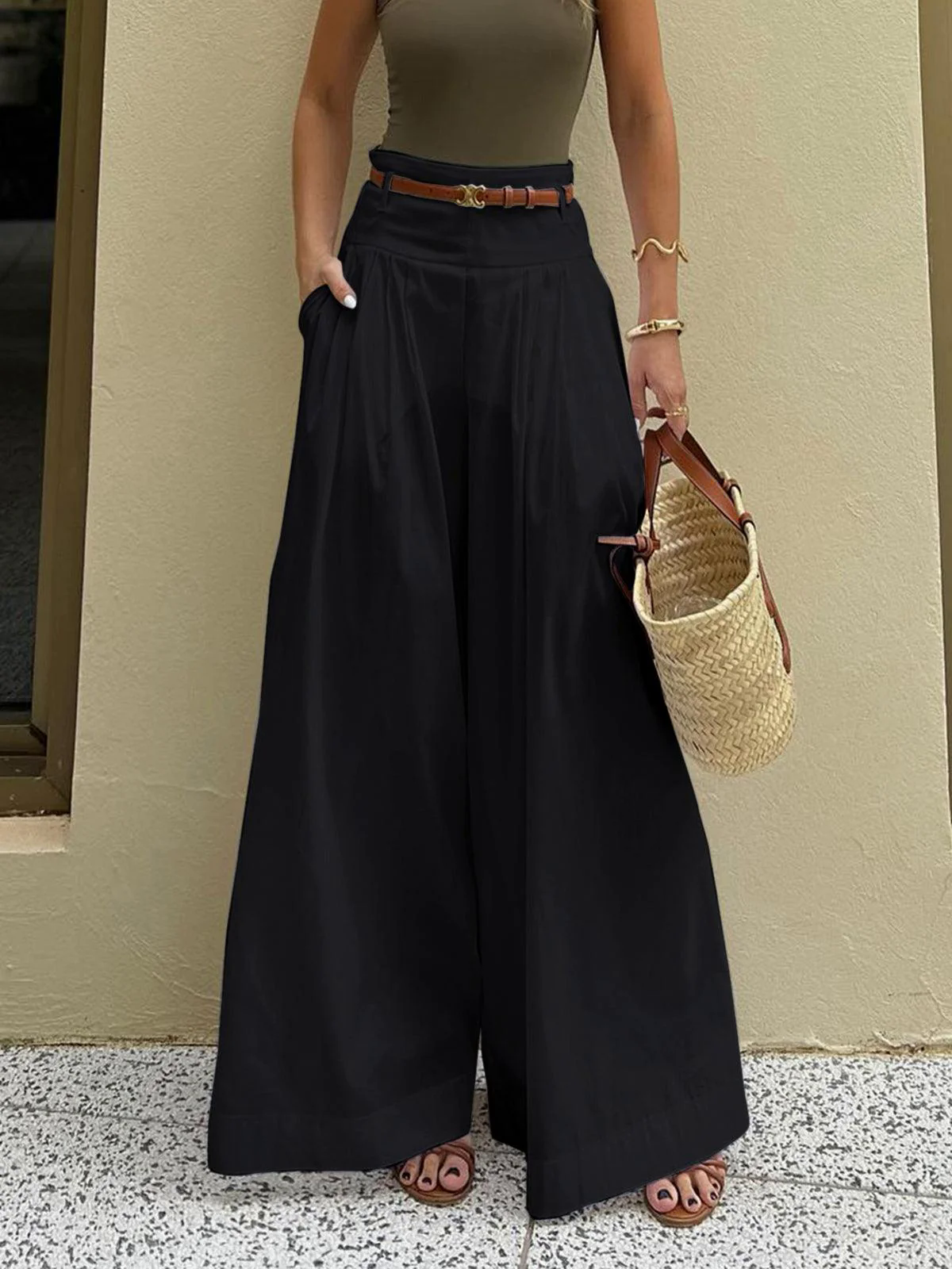 Cotton Pleated Wide Leg Pants Cotton Pleated Wide Leg Pants
