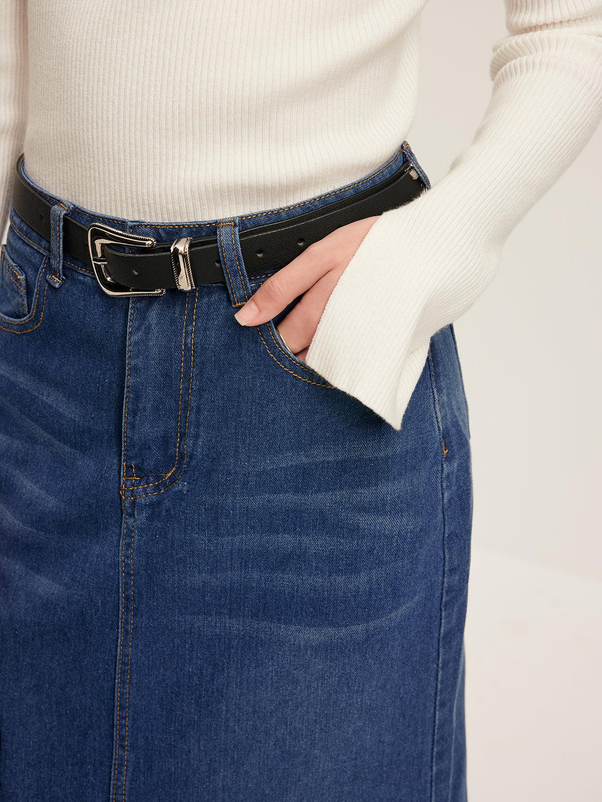 Front Split Denim Skirt Without Belt Front Split Denim Skirt Without Belt