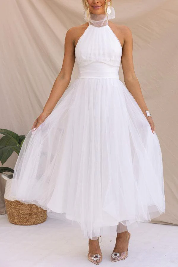 Fairy Vibes Tulle Gathered Detail Halter Maxi Dress Fairy Vibes Tulle Gathered Detail Halter Maxi Dress