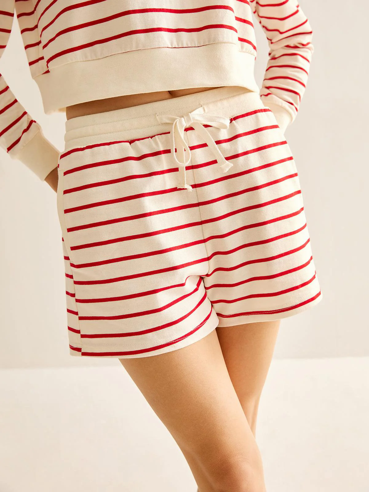 Cotton Striped Drawstring Shorts Set Cotton Striped Drawstring Shorts Set