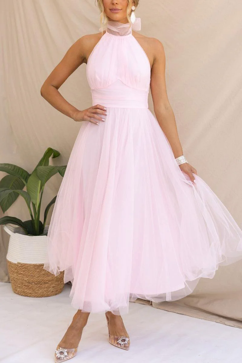 Fairy Vibes Tulle Gathered Detail Halter Maxi Dress Fairy Vibes Tulle Gathered Detail Halter Maxi Dress