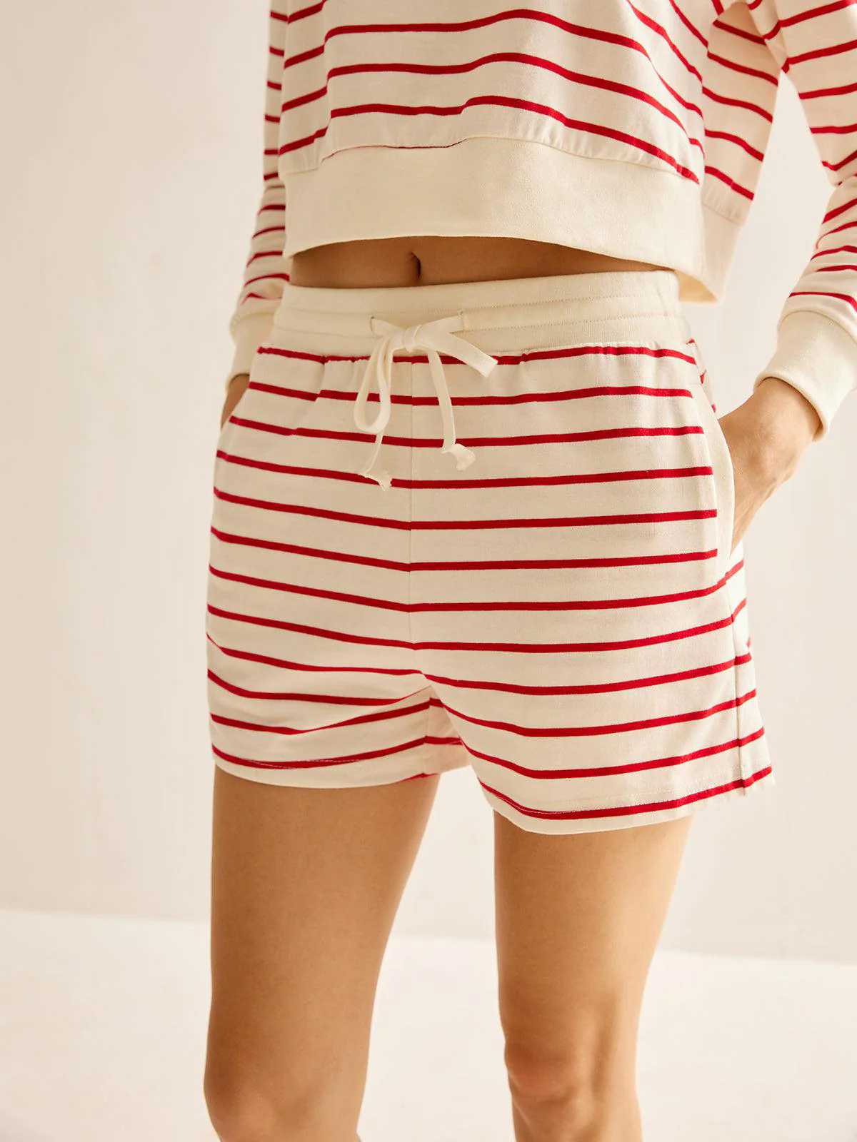 Cotton Striped Drawstring Shorts Set Cotton Striped Drawstring Shorts Set