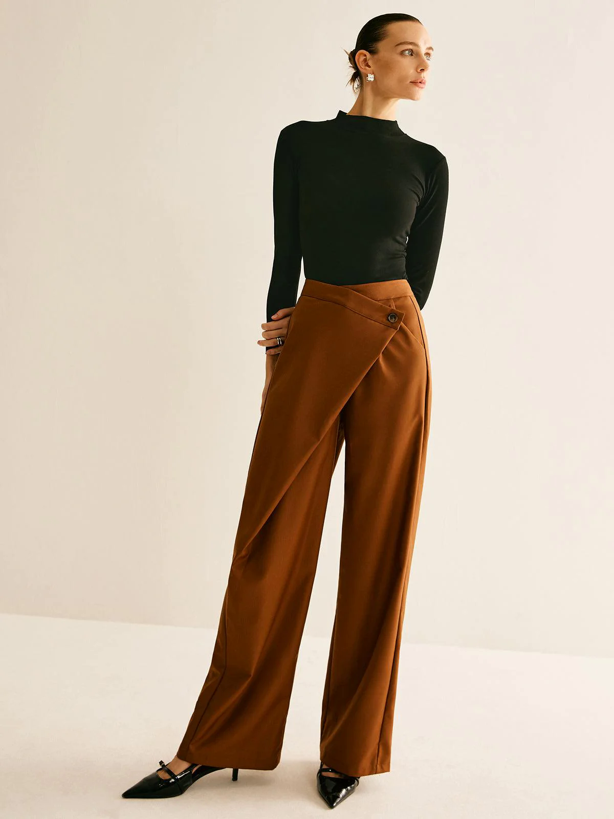 Asymmetrical Mid-Waist Straight Pants Asymmetrical Mid-Waist Straight Pants