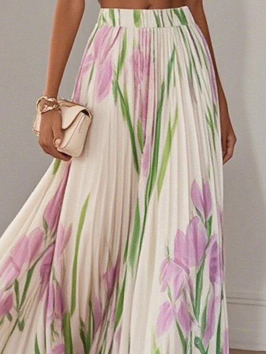 White Ruffled Floral Chiffon Skirt