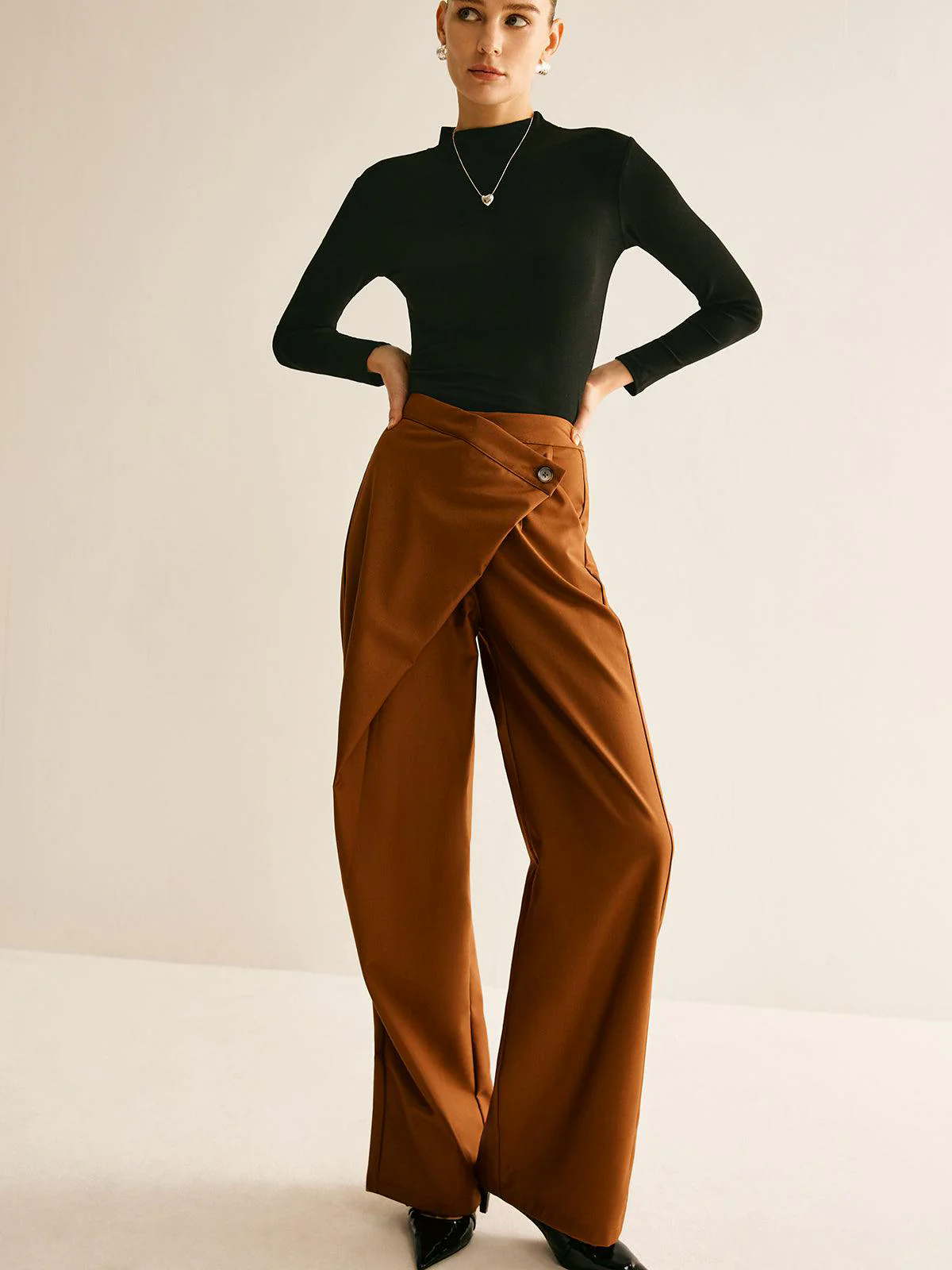 Asymmetrical Mid-Waist Straight Pants Asymmetrical Mid-Waist Straight Pants