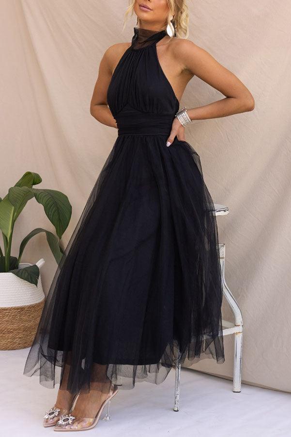 Fairy Vibes Tulle Gathered Detail Halter Maxi Dress Fairy Vibes Tulle Gathered Detail Halter Maxi Dress