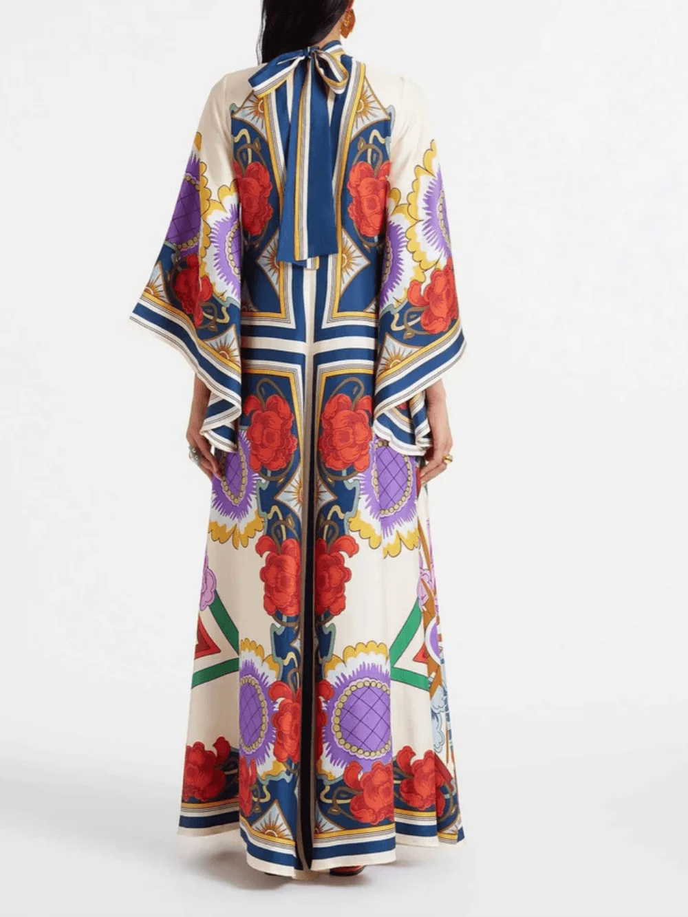 Exquisite Floral Print Draped Waterfall Sleeves Maxi Dress Exquisite Floral Print Draped Waterfall Sleeves Maxi Dress