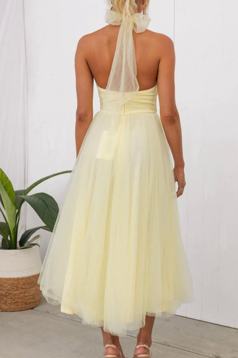 Fairy Vibes Tulle Gathered Detail Halter Maxi Dress Fairy Vibes Tulle Gathered Detail Halter Maxi Dress