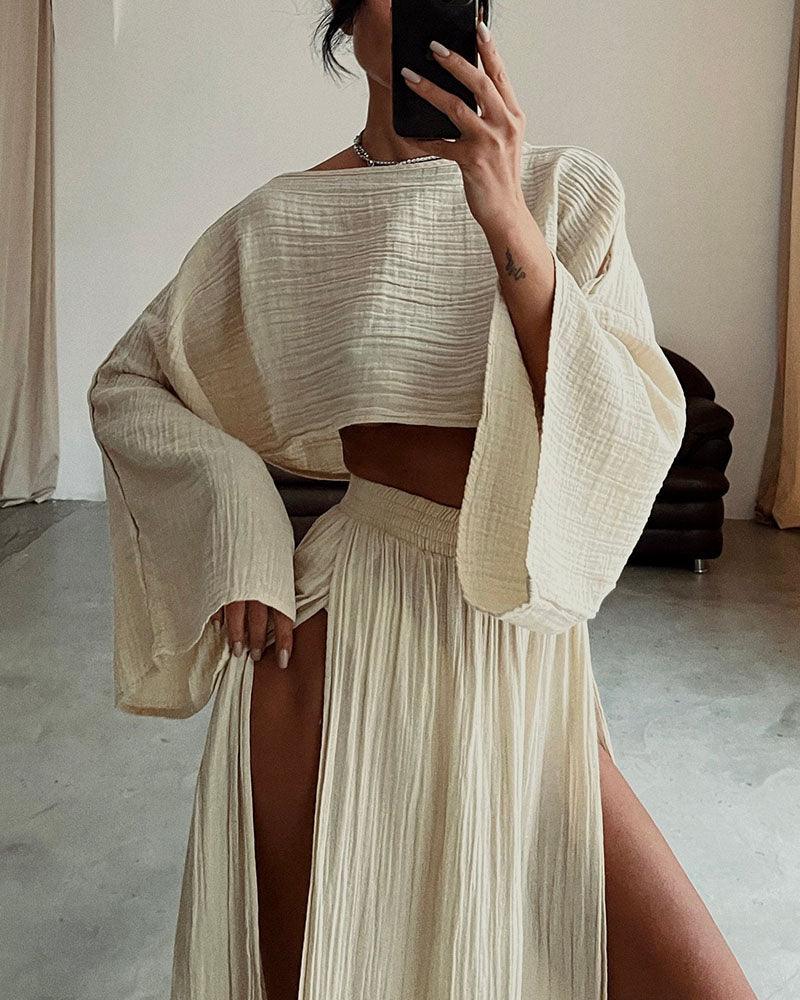 Chic slit cotton and linen casual two-piece set Chic slit cotton and linen casual two-piece set