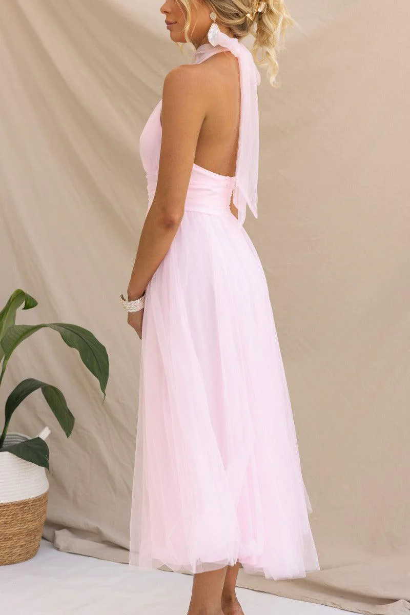 Fairy Vibes Tulle Gathered Detail Halter Maxi Dress Fairy Vibes Tulle Gathered Detail Halter Maxi Dress