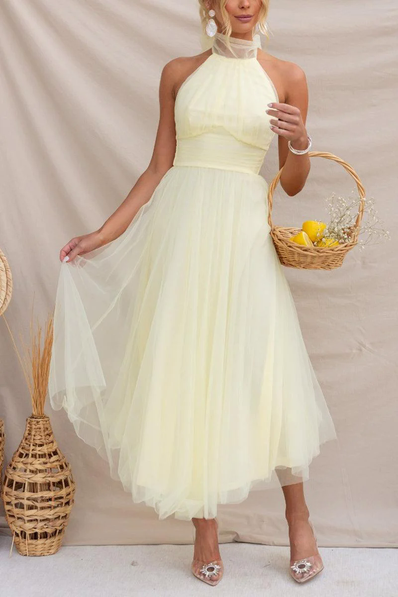 Fairy Vibes Tulle Gathered Detail Halter Maxi Dress Fairy Vibes Tulle Gathered Detail Halter Maxi Dress