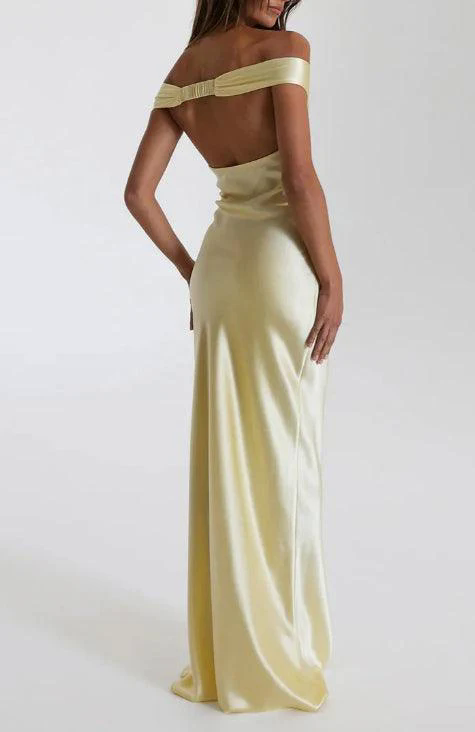 Off Shoulder Gown Satin Maxi Dress Off Shoulder Gown Satin Maxi Dress