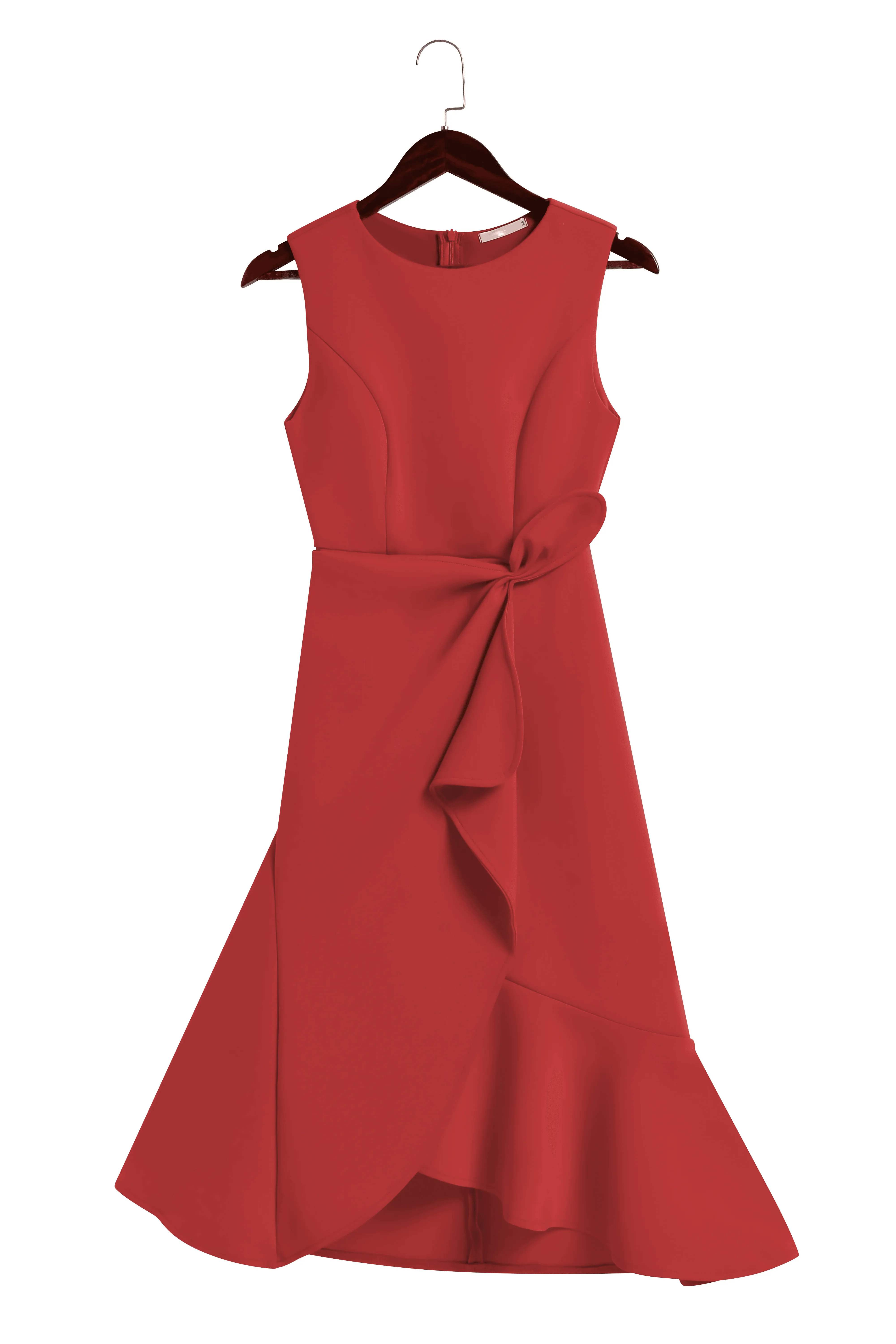 Red Sleeveless Midi Elegant A-line Dress with Waist Twist for Day-to-Night Red Sleeveless Midi Elegant A-line Dress with Waist Twist for Day-to-Night