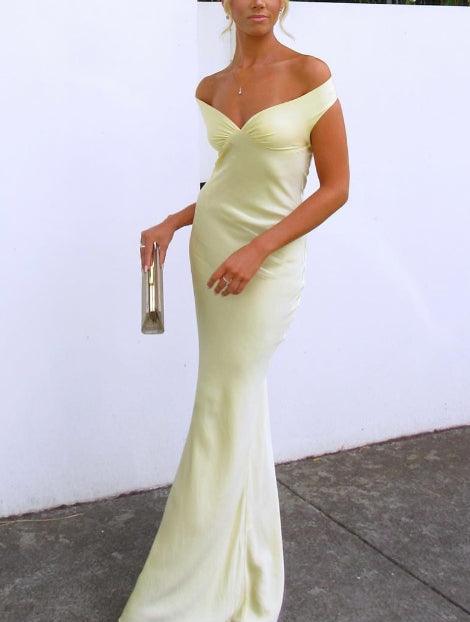Off Shoulder Gown Satin Maxi Dress Off Shoulder Gown Satin Maxi Dress