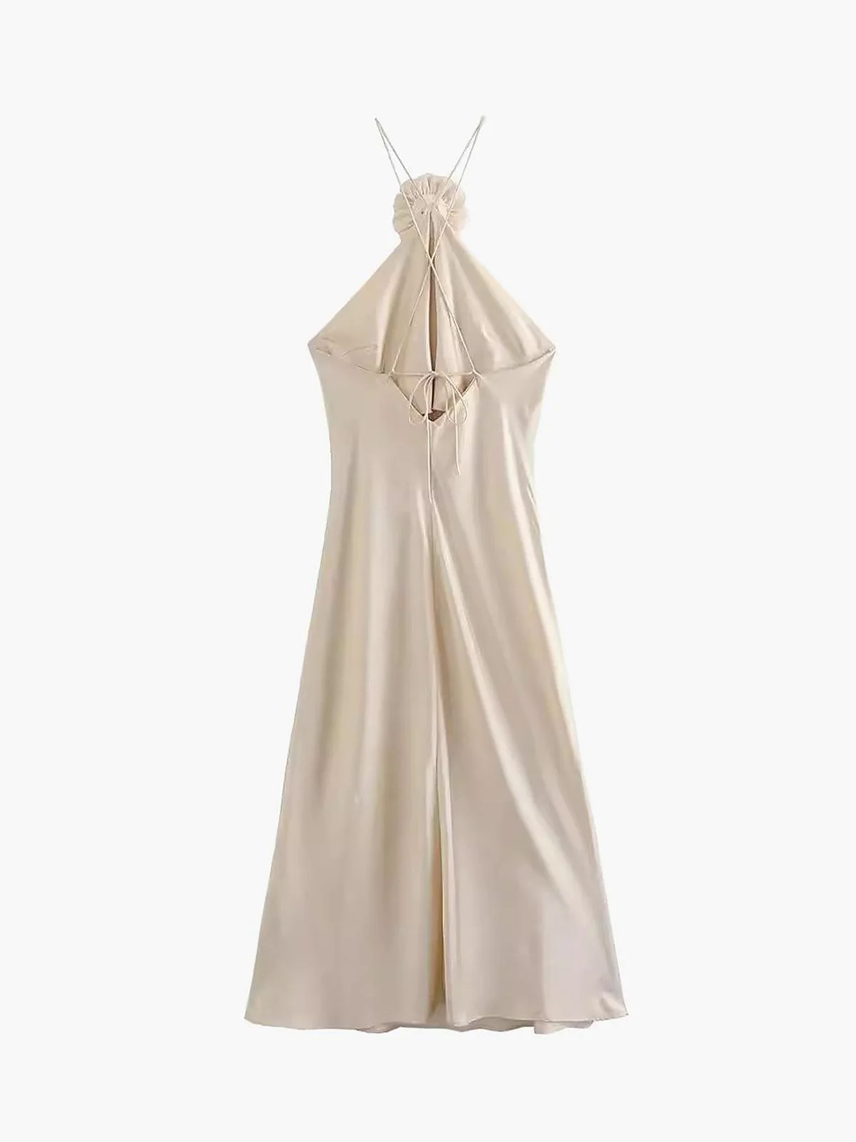 Satin Rosette Decor Halter Midi Dress Satin Rosette Decor Halter Midi Dress
