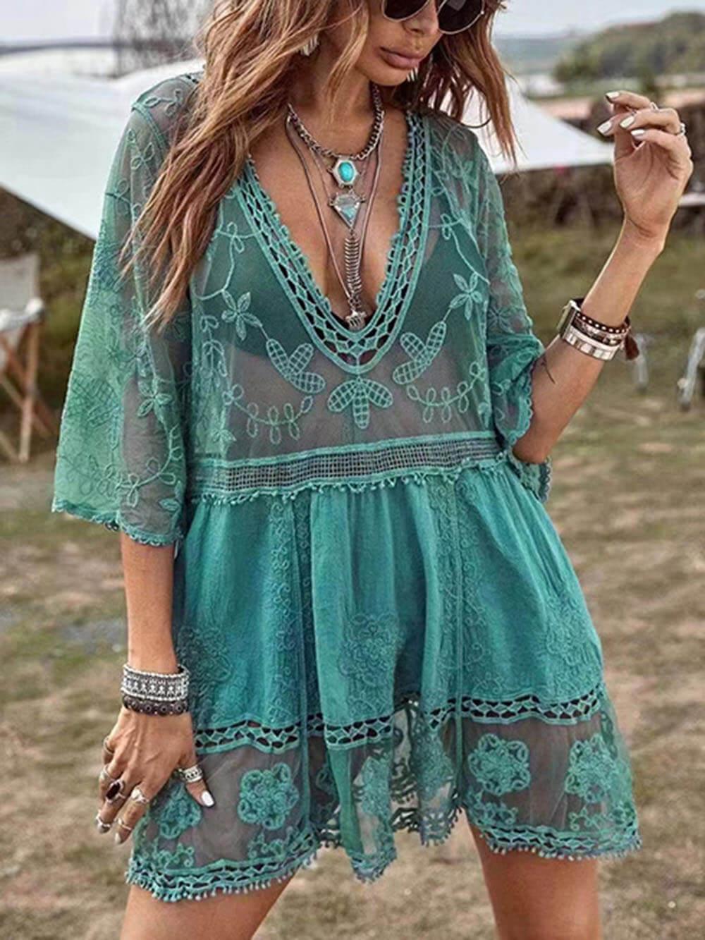 Loose Lace Beach Vacation Bikini Cover-Up Dress Loose Lace Beach Vacation Bikini Cover-Up Dress