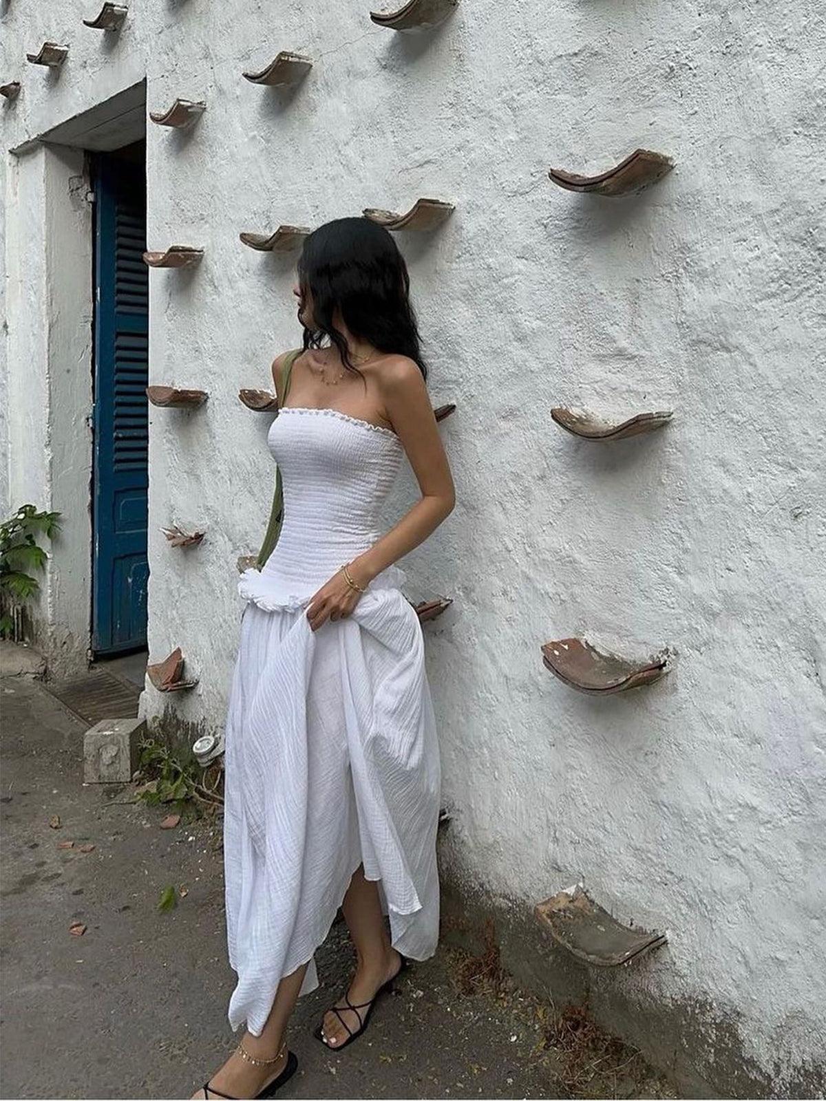 Cotton Blends Shirred Tube Long Dress Cotton Blends Shirred Tube Long Dress