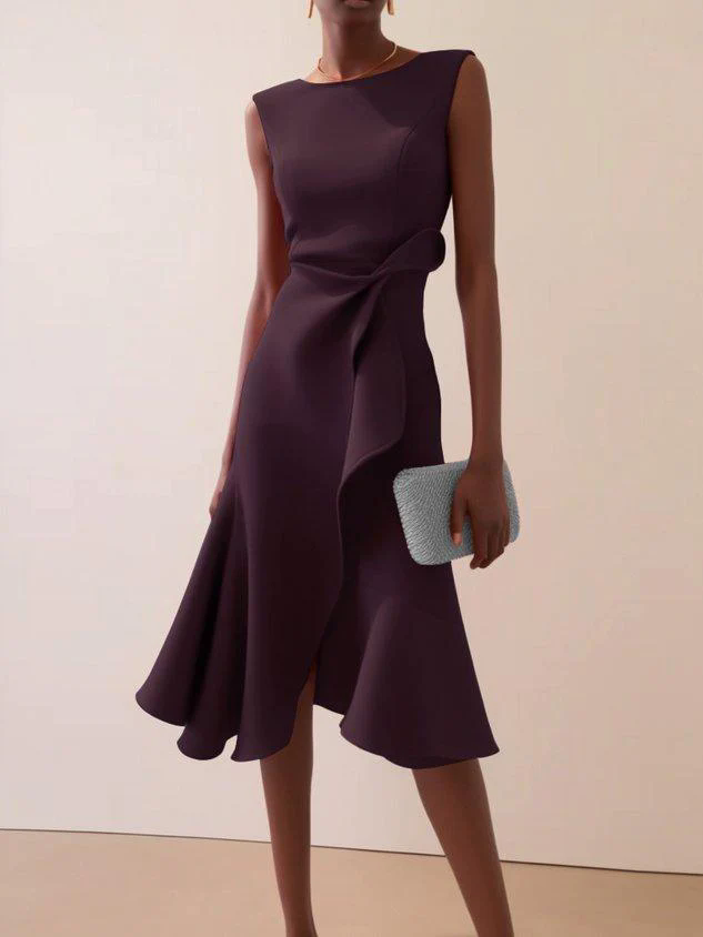 Red Sleeveless Midi Elegant A-line Dress with Waist Twist for Day-to-Night Red Sleeveless Midi Elegant A-line Dress with Waist Twist for Day-to-Night