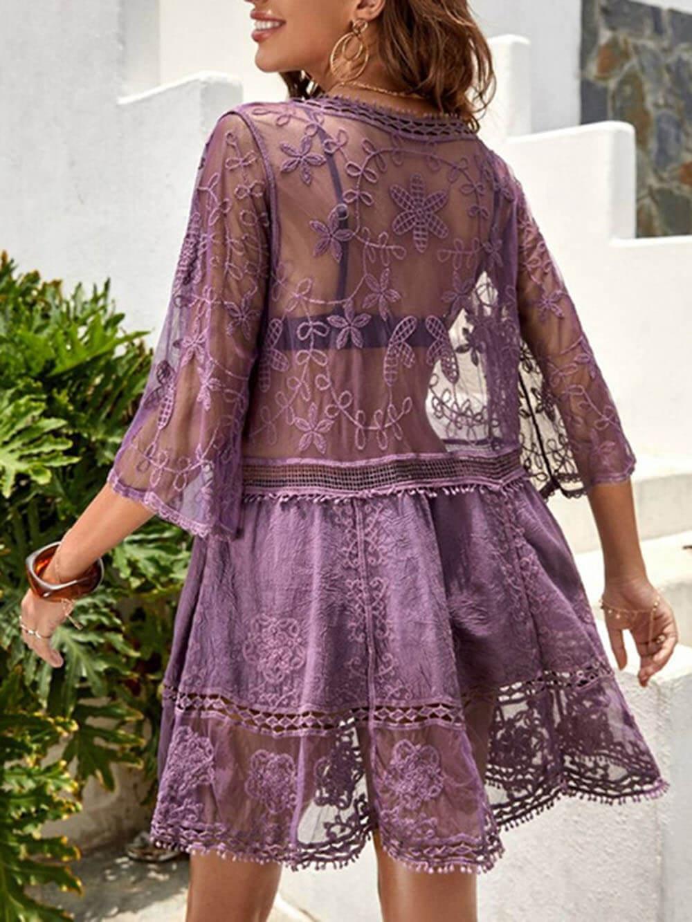 Loose Lace Beach Vacation Bikini Cover-Up Dress Loose Lace Beach Vacation Bikini Cover-Up Dress