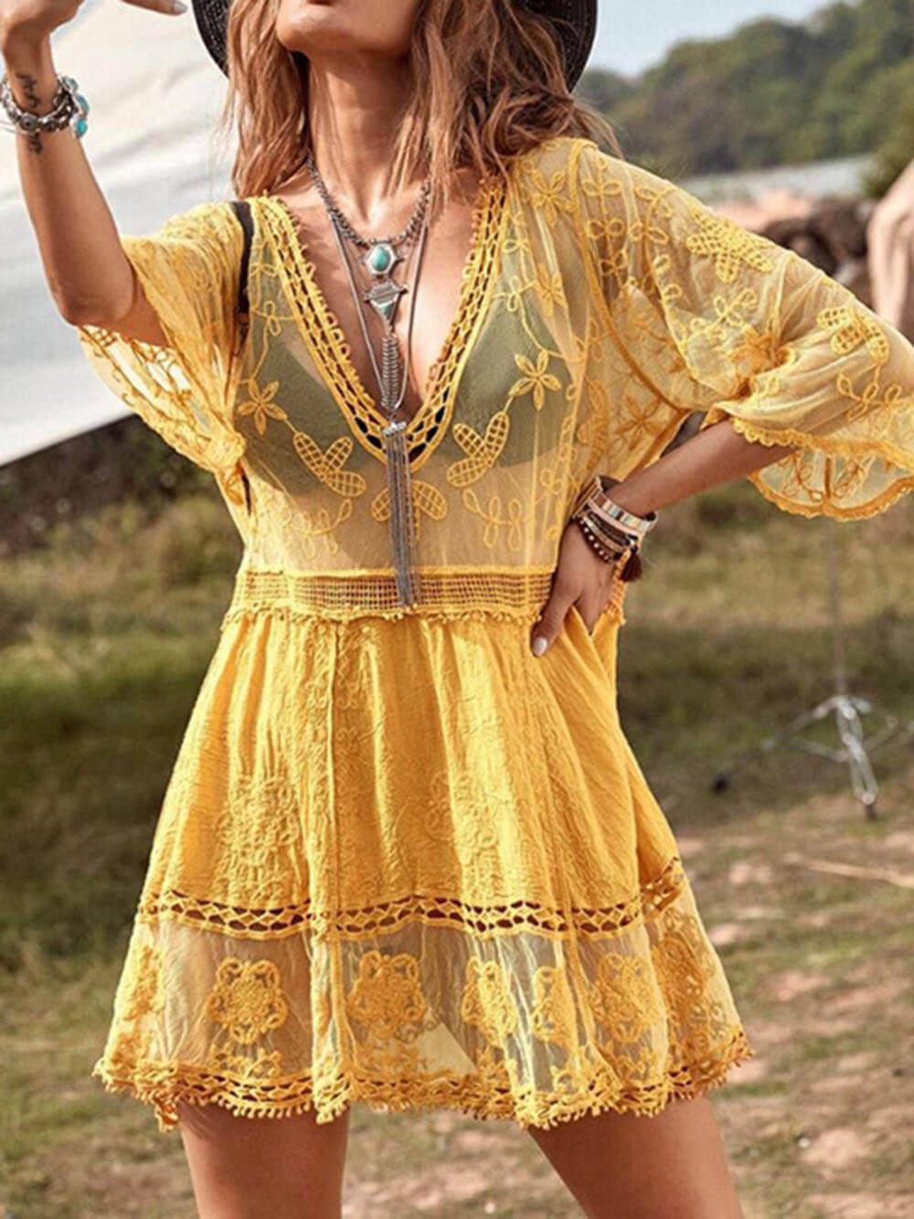 Loose Lace Beach Vacation Bikini Cover-Up Dress Loose Lace Beach Vacation Bikini Cover-Up Dress
