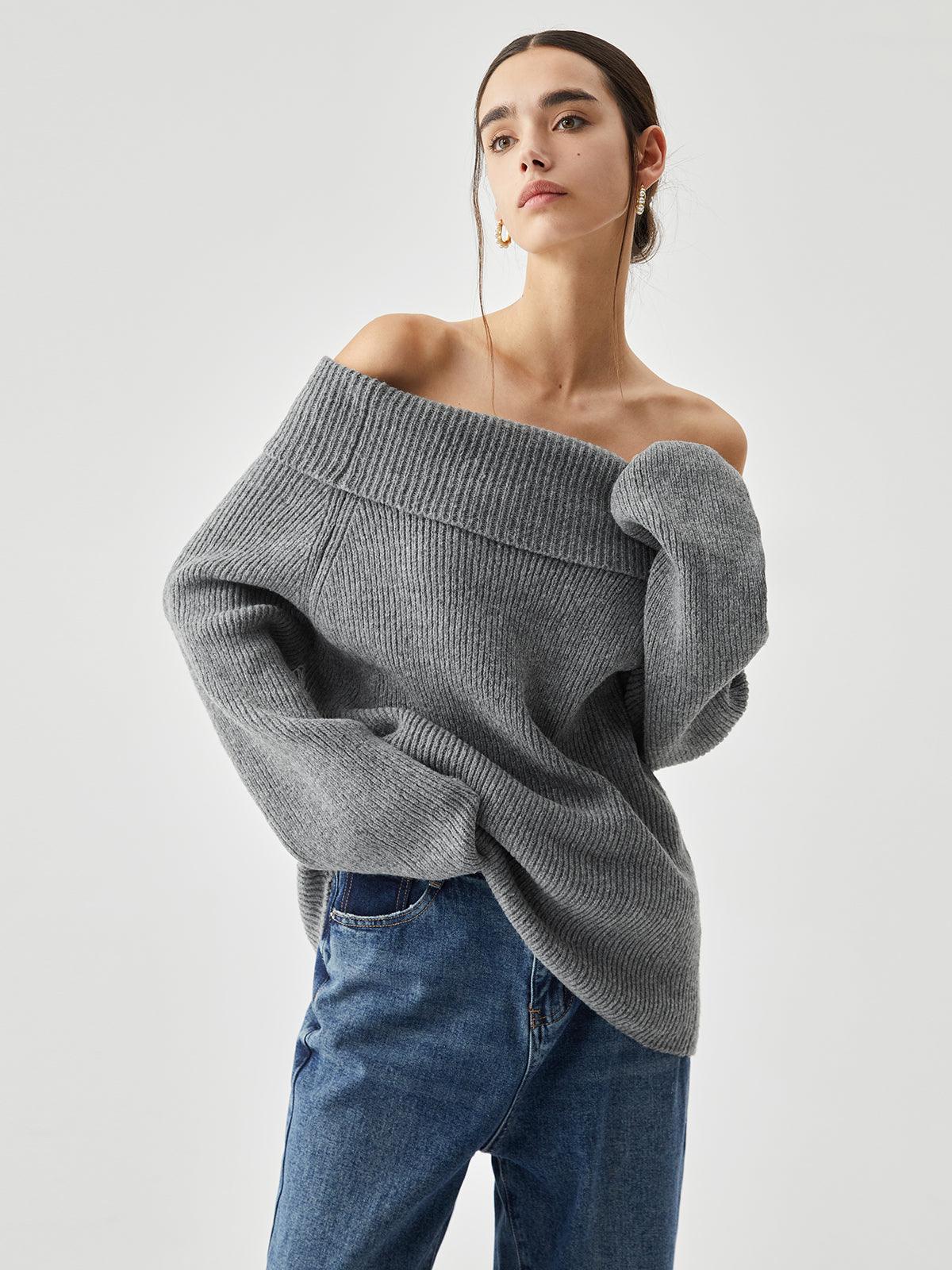 Oversized Overfold Off Shoulder Knit Sweater Oversized Overfold Off Shoulder Knit Sweater