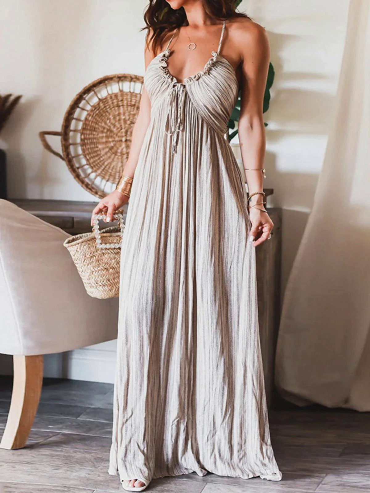Backless U-Neck Halter Strap Long Dress Backless U-Neck Halter Strap Long Dress