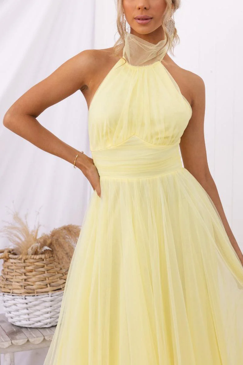 Fairy Vibes Tulle Gathered Detail Halter Maxi Dress Fairy Vibes Tulle Gathered Detail Halter Maxi Dress