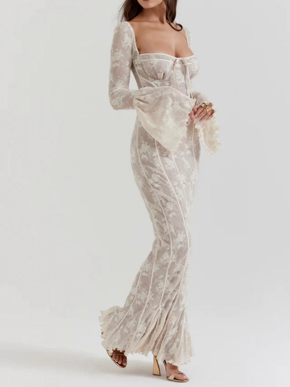 Delilah Vintage Cream Lace Maxi Dress Delilah Vintage Cream Lace Maxi Dress