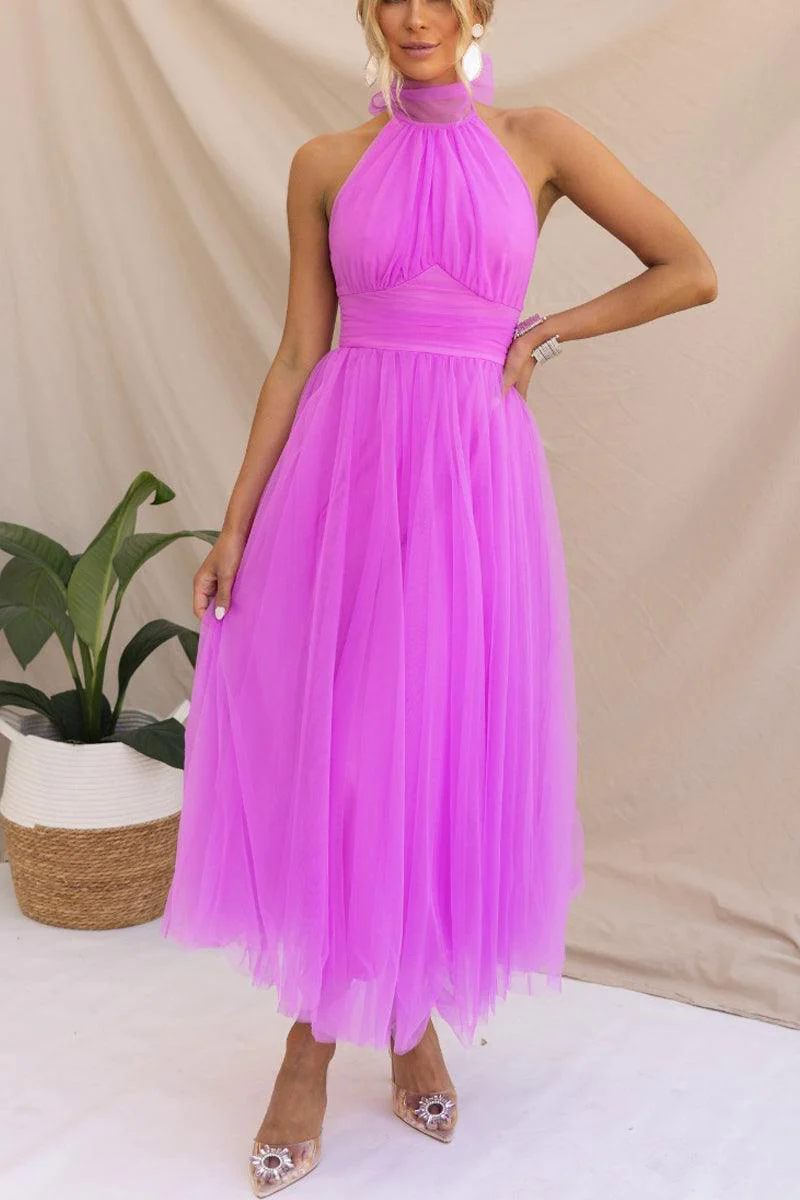 Fairy Vibes Tulle Gathered Detail Halter Maxi Dress Fairy Vibes Tulle Gathered Detail Halter Maxi Dress